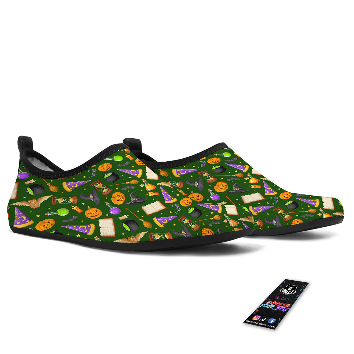 Magical Symbols And Green Print Pattern Water Shoes-grizzshop
