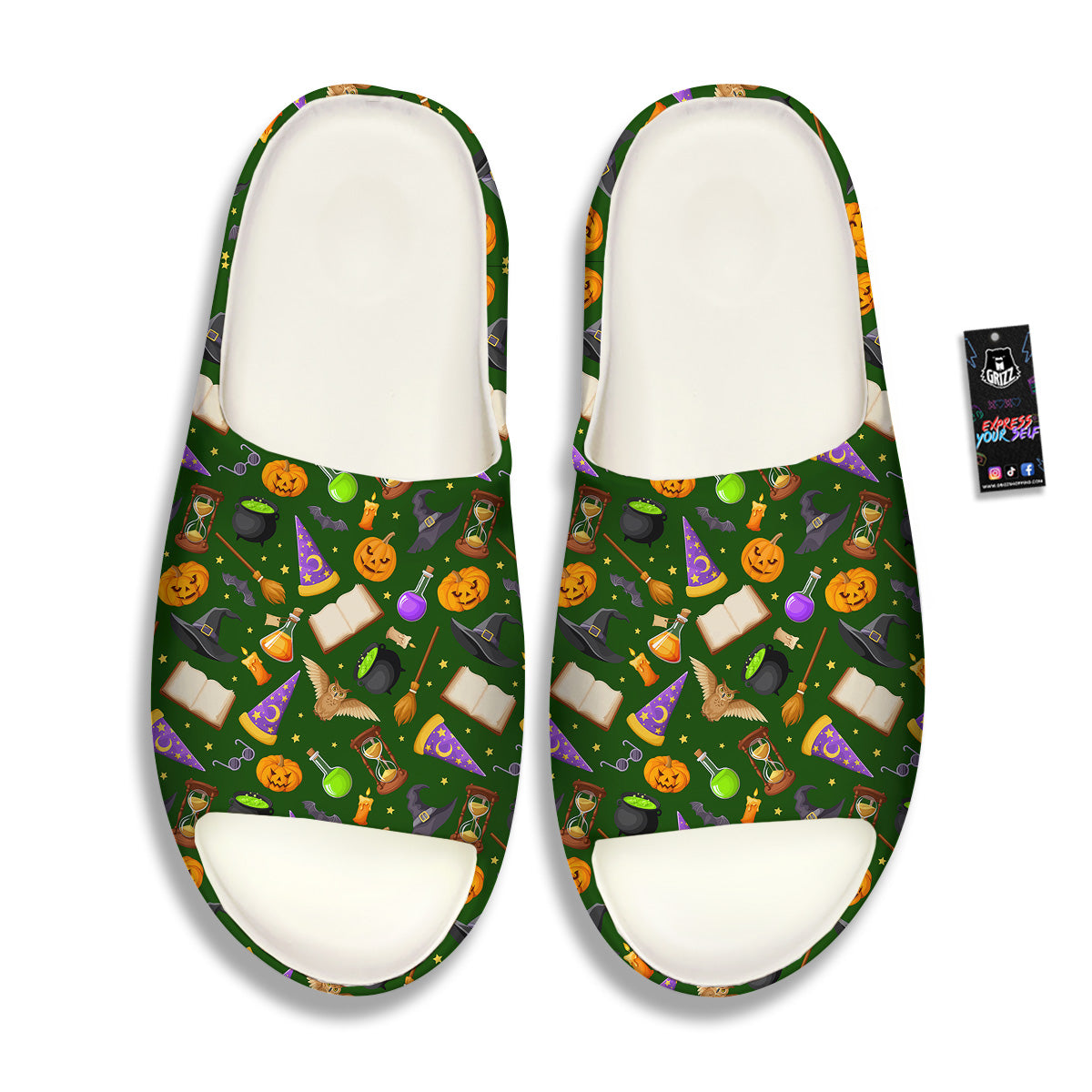 Magical Symbols And Green Print Pattern Sandals-grizzshop