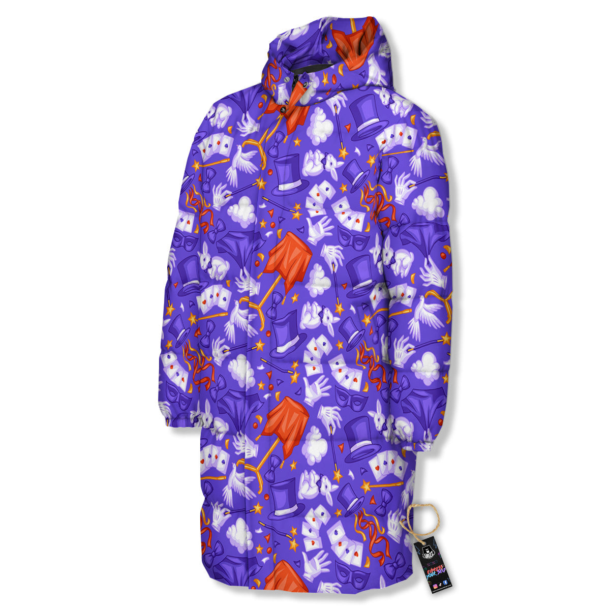 Magician Purple Show Print Pattern Long Down Jacket-grizzshop