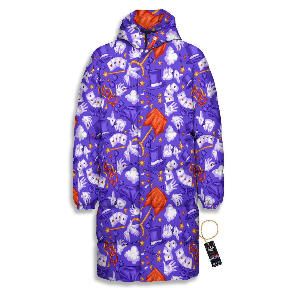 Magician Purple Show Print Pattern Long Down Jacket-grizzshop