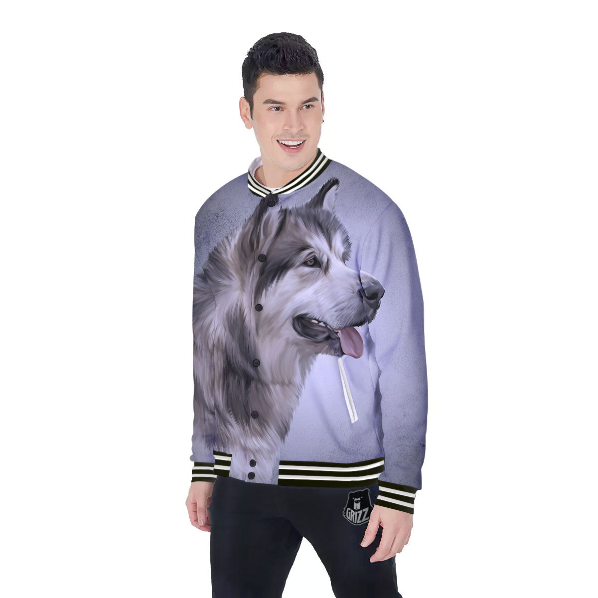 Malamute Alaskan Vintage Print Baseball Jacket-grizzshop