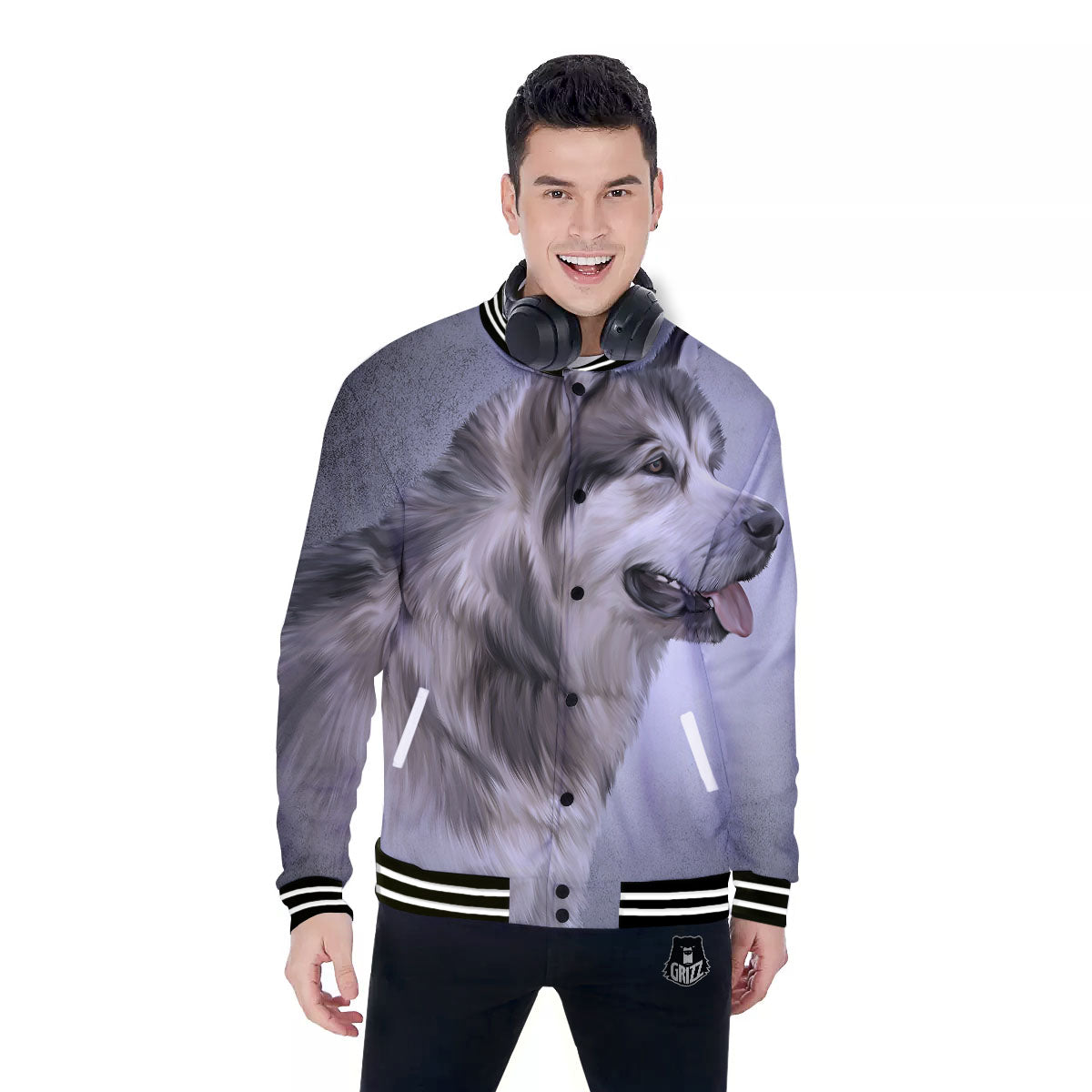 Malamute Alaskan Vintage Print Baseball Jacket-grizzshop