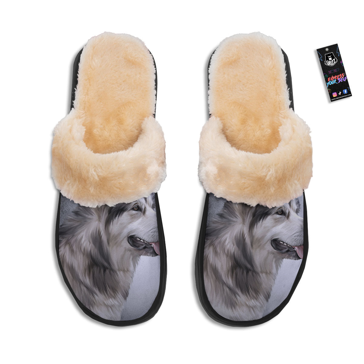 Malamute Alaskan Vintage Print Slippers-grizzshop