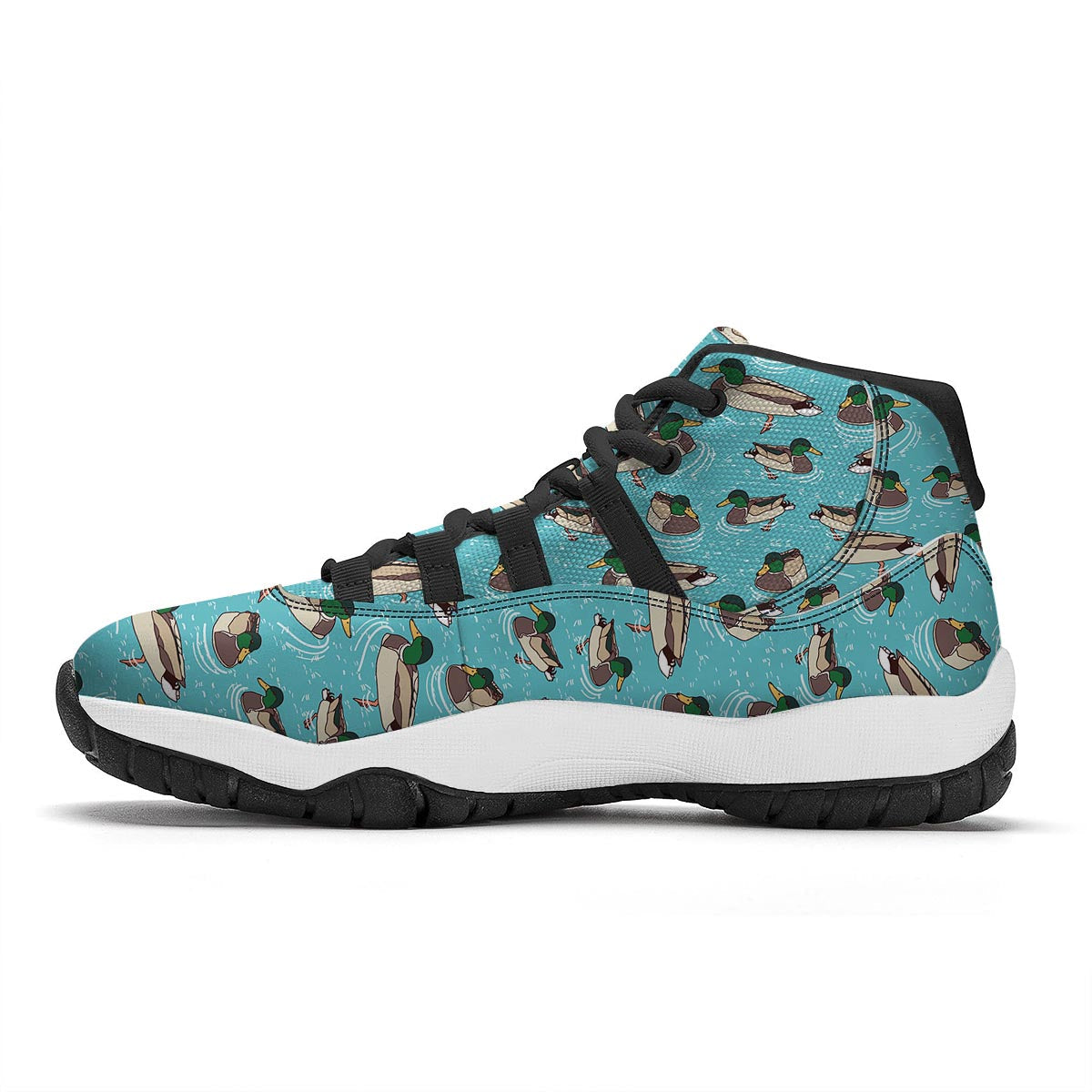 Mallard Duck Pattern Print Black Bball Shoes-grizzshop