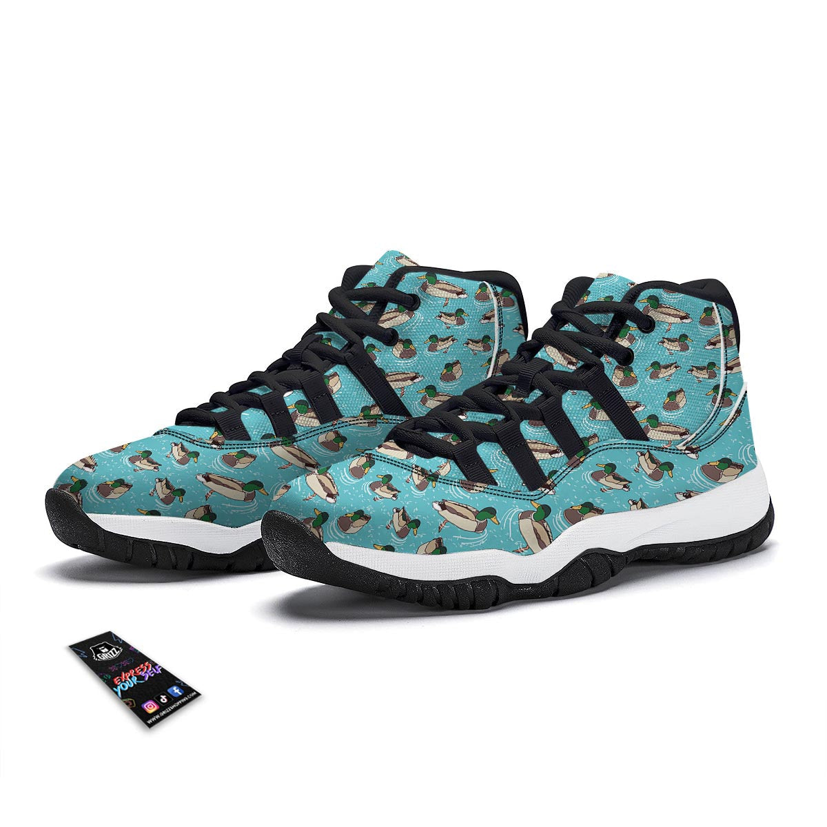 Mallard Duck Pattern Print Black Bball Shoes-grizzshop