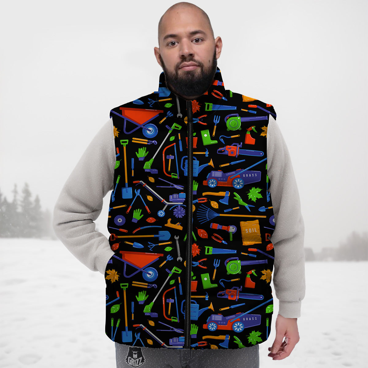 Mallard Duck Pattern Print Down Vest-grizzshop