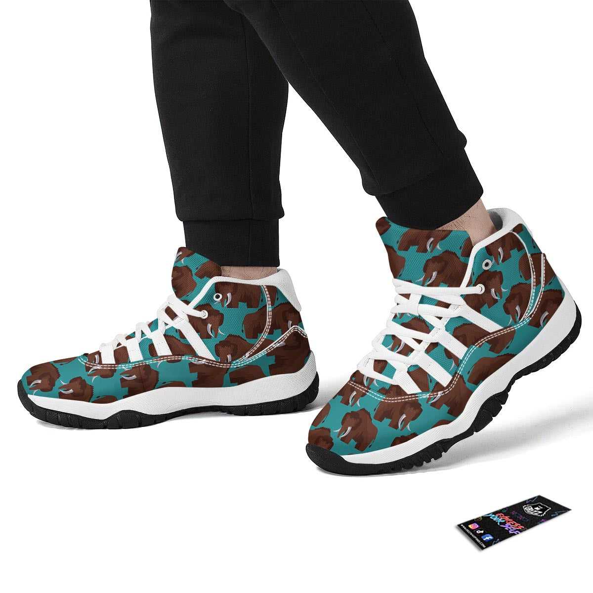 Mammoth Blue Pattern Print White Bball Shoes-grizzshop