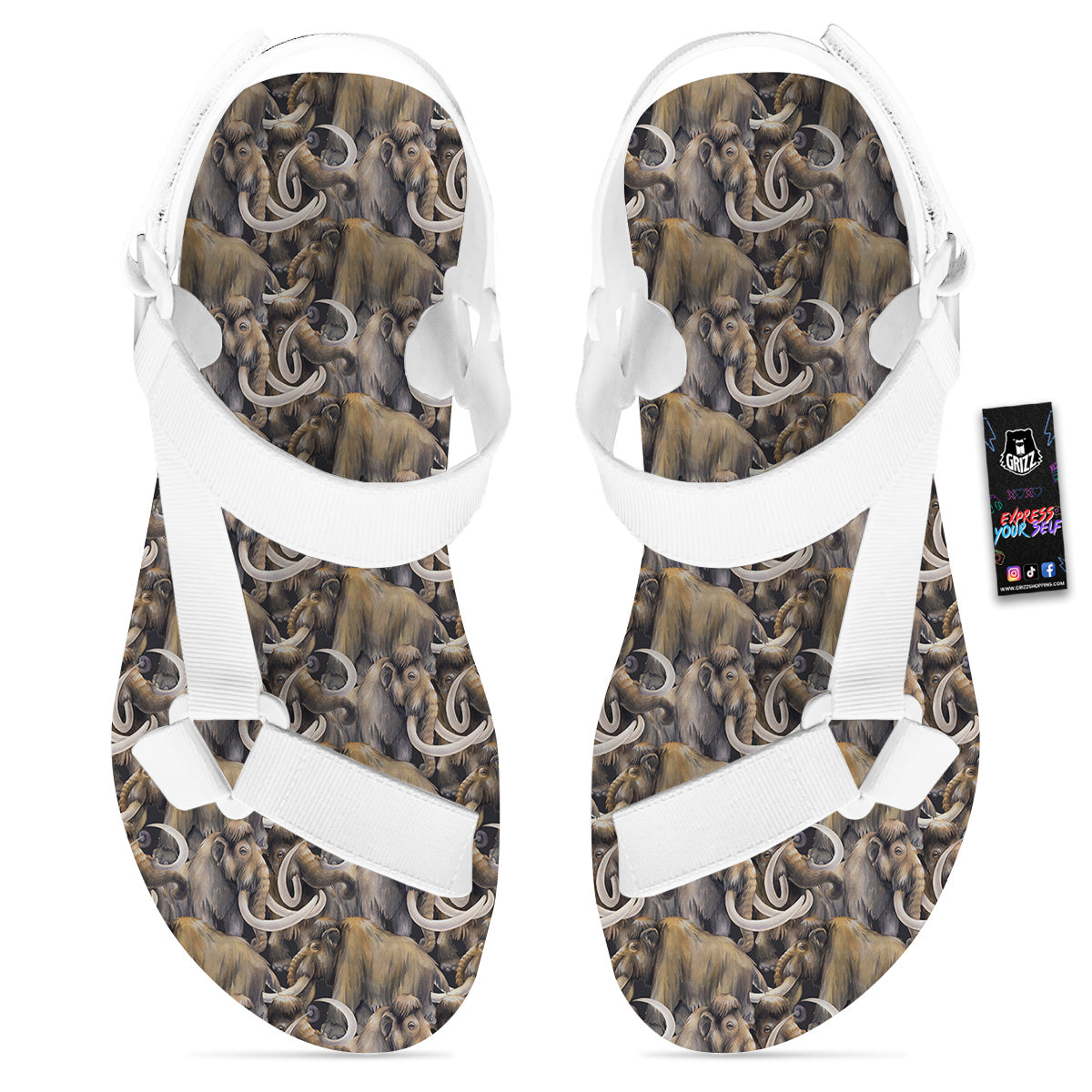 Mammoths Watercolor Print Pattern White Open Toe Sandals-grizzshop