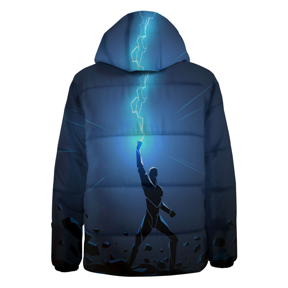 Man And Blue Lightning Print Down Jacket-grizzshop