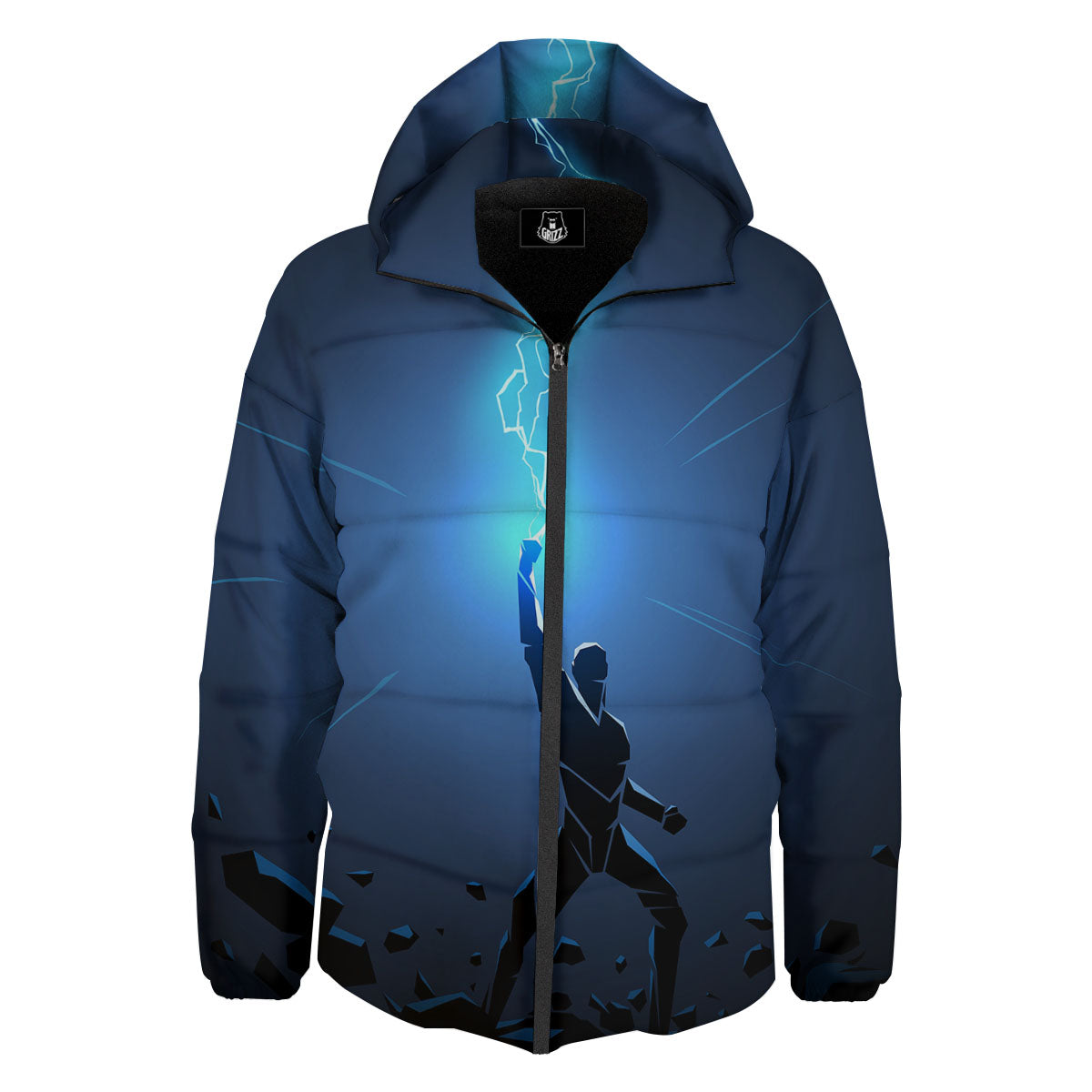 Man And Blue Lightning Print Down Jacket-grizzshop