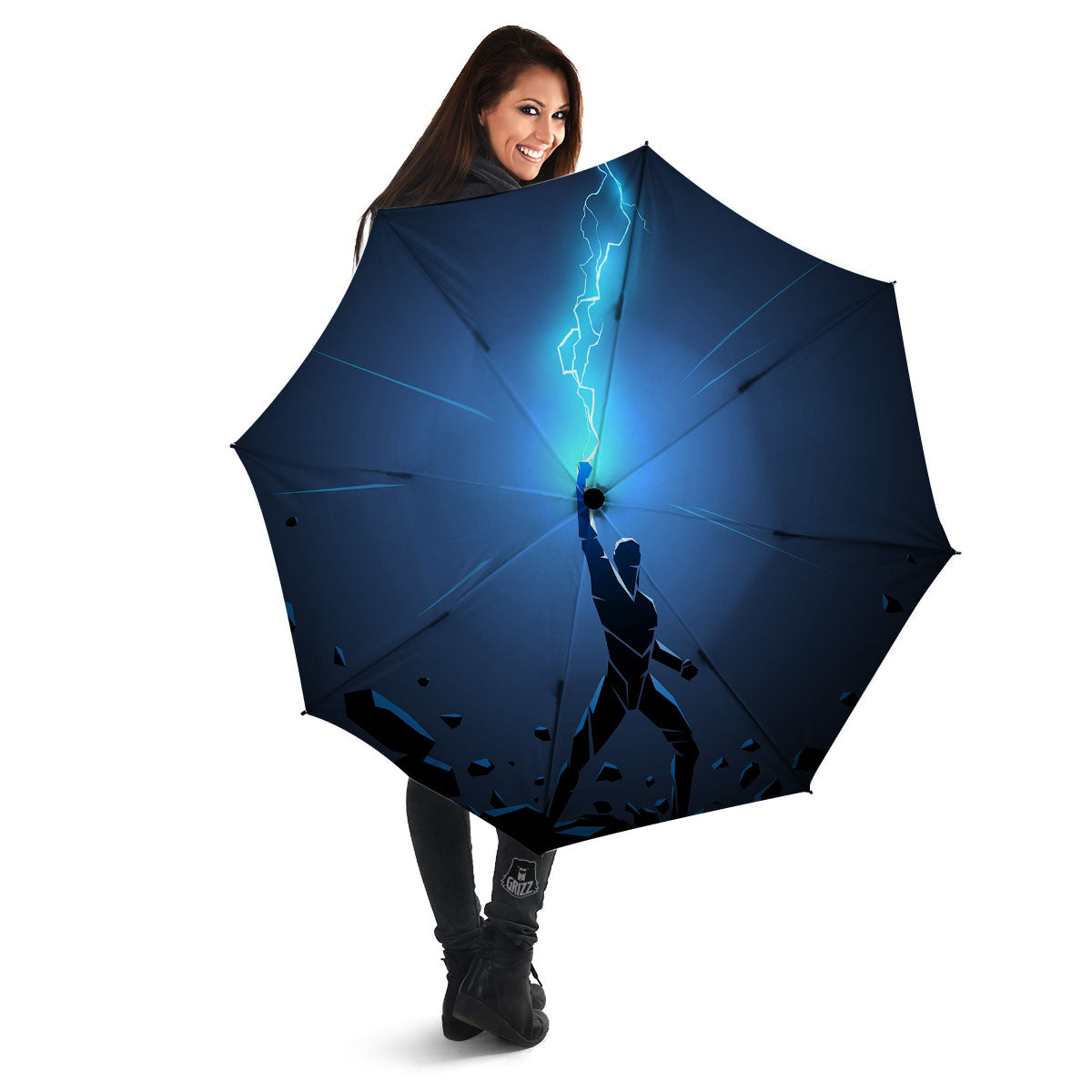Man And Blue Lightning Print Umbrella-grizzshop