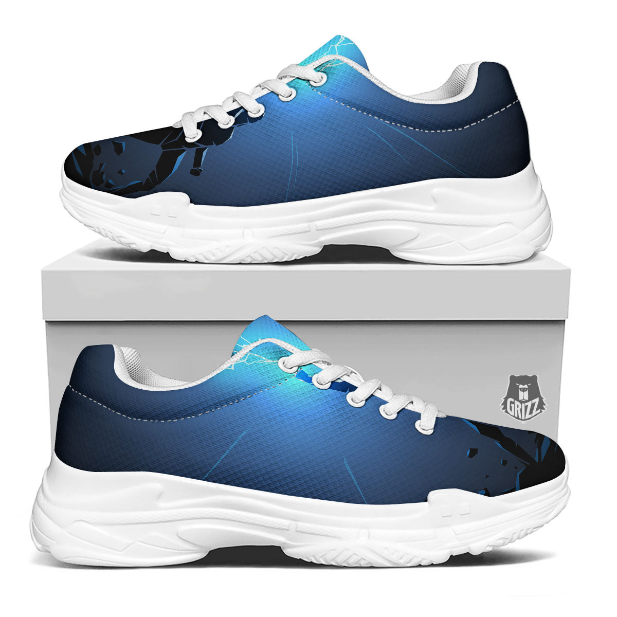 Man And Blue Lightning Print White Chunky Shoes-grizzshop