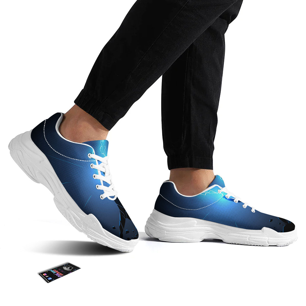 Man And Blue Lightning Print White Chunky Shoes-grizzshop