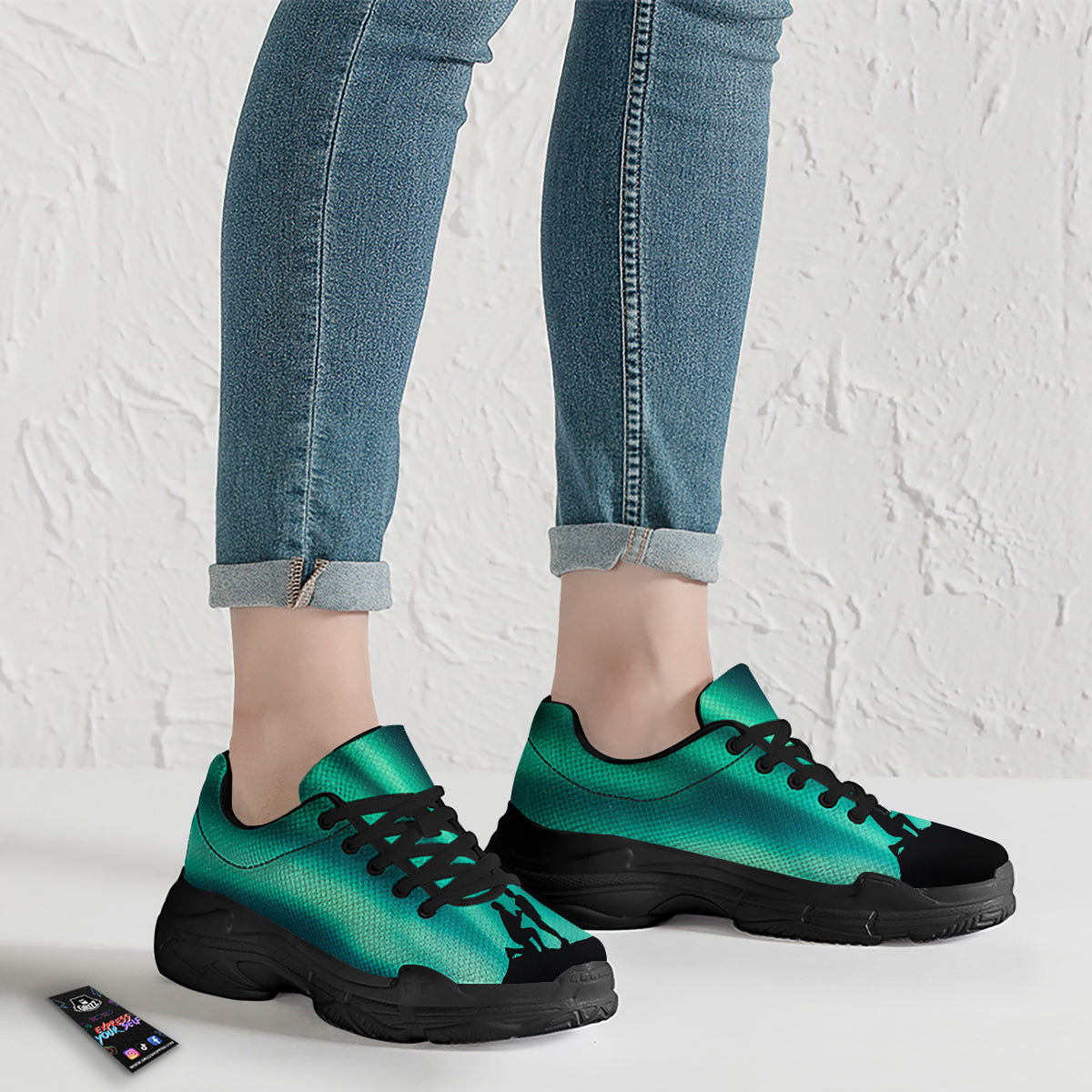 Man Making Marriage With Northern Lights Print Black Chunky Shoes-grizzshop