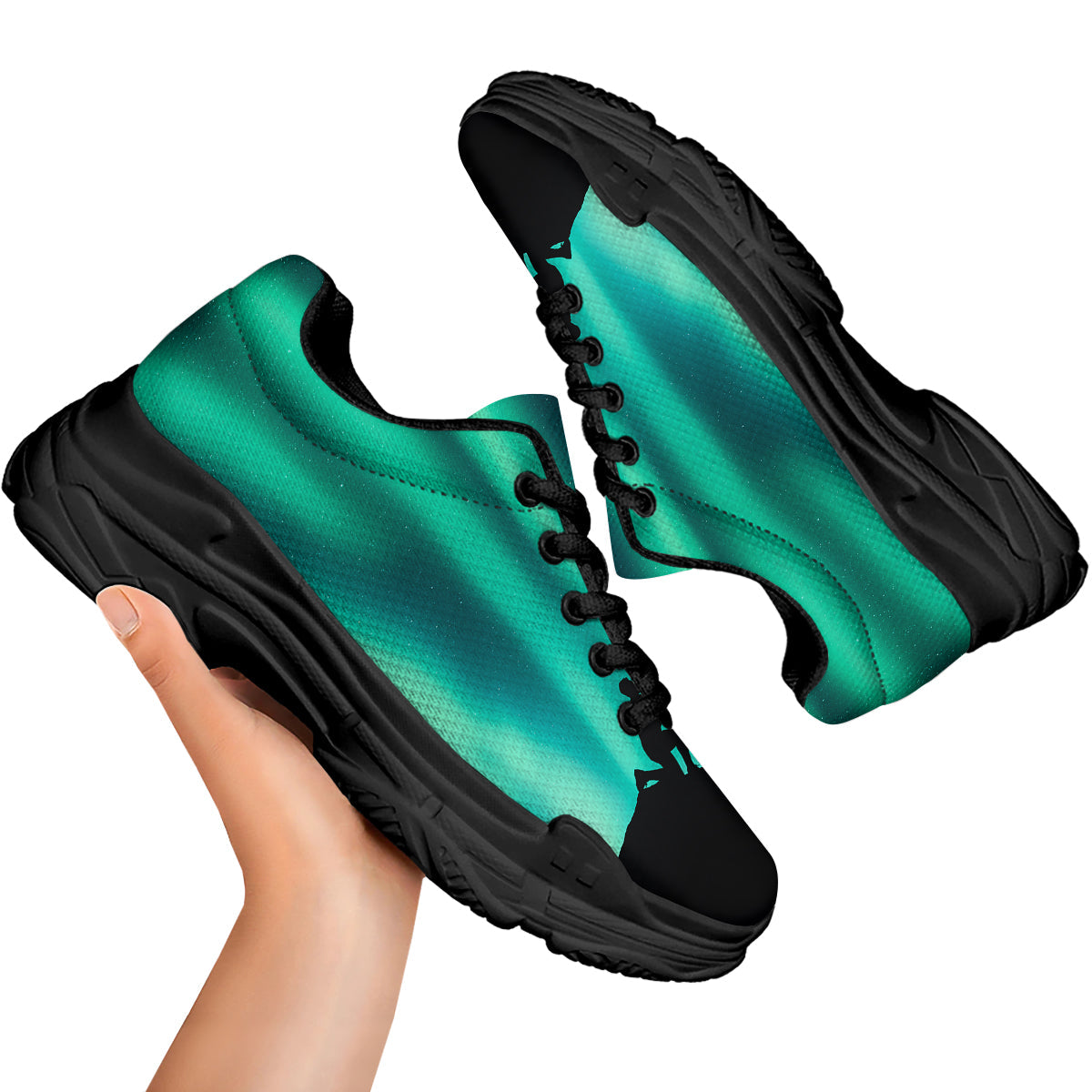 Man Making Marriage With Northern Lights Print Black Chunky Shoes-grizzshop