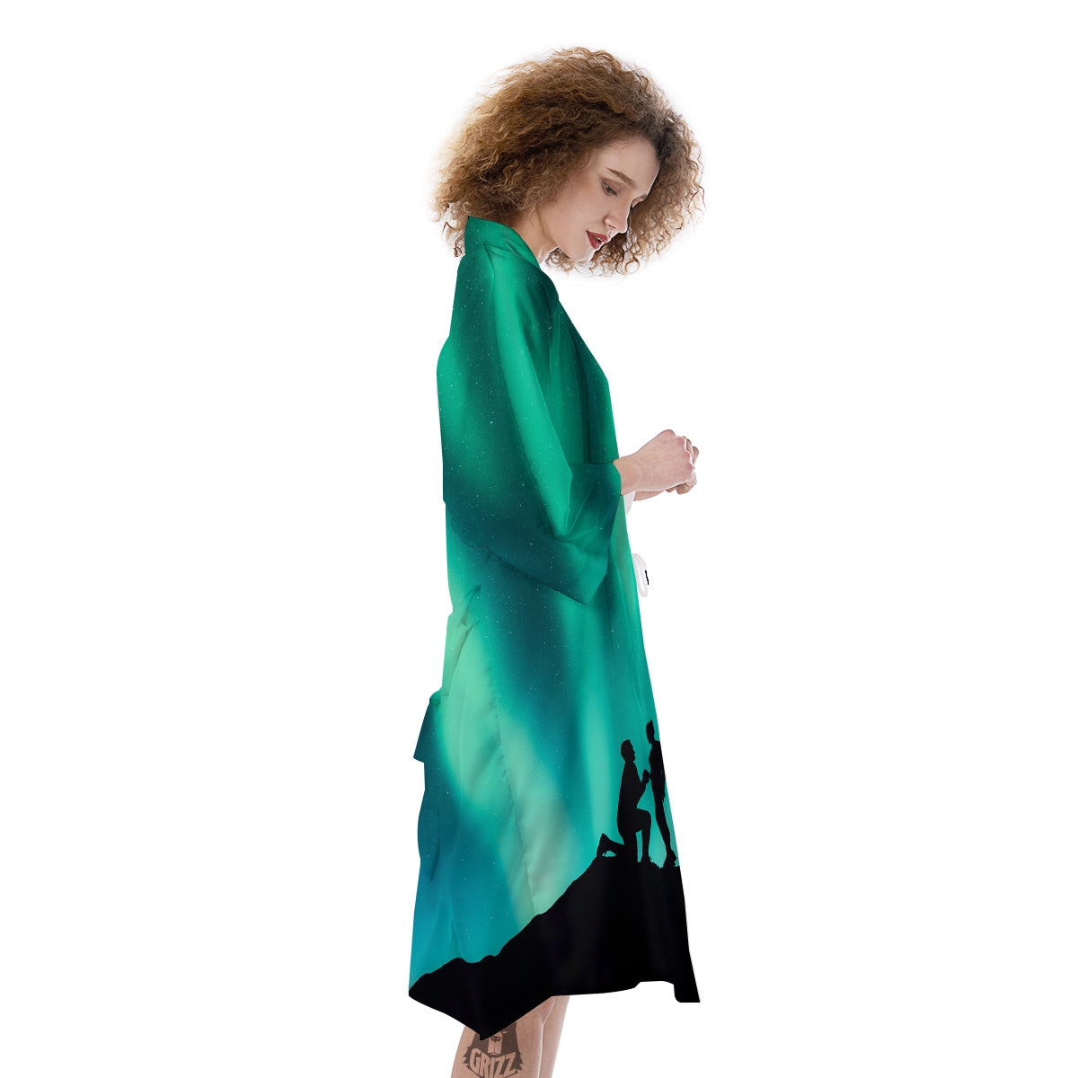 Man Making Marriage With Northern Lights Print Kimono-grizzshop