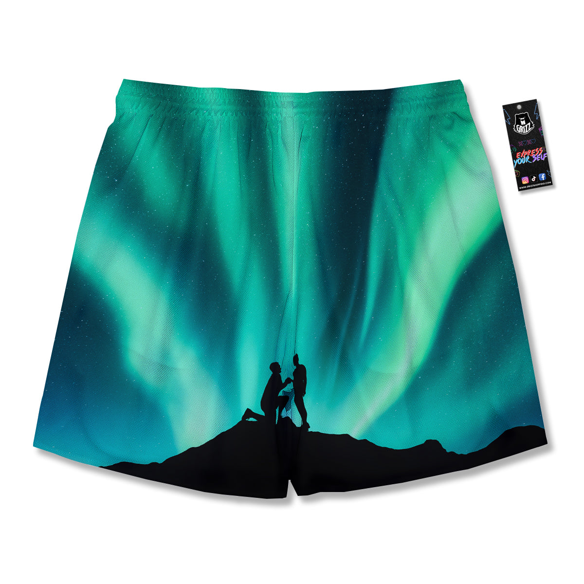 Man Making Marriage With Northern Lights Print Men's Running Shorts-grizzshop