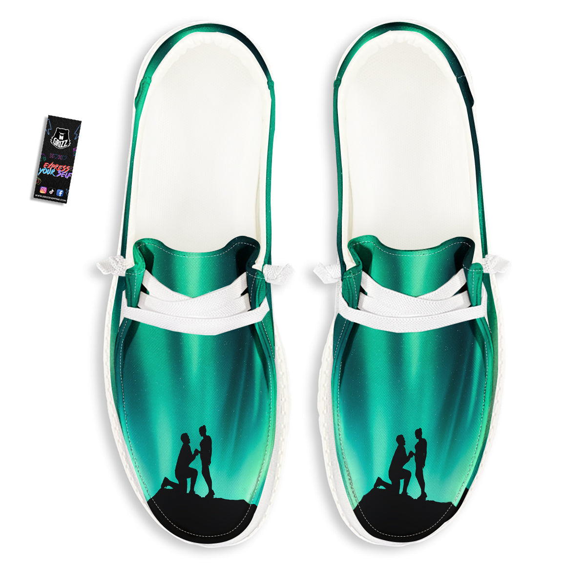 Man Making Marriage With Northern Lights Print White Loafers-grizzshop