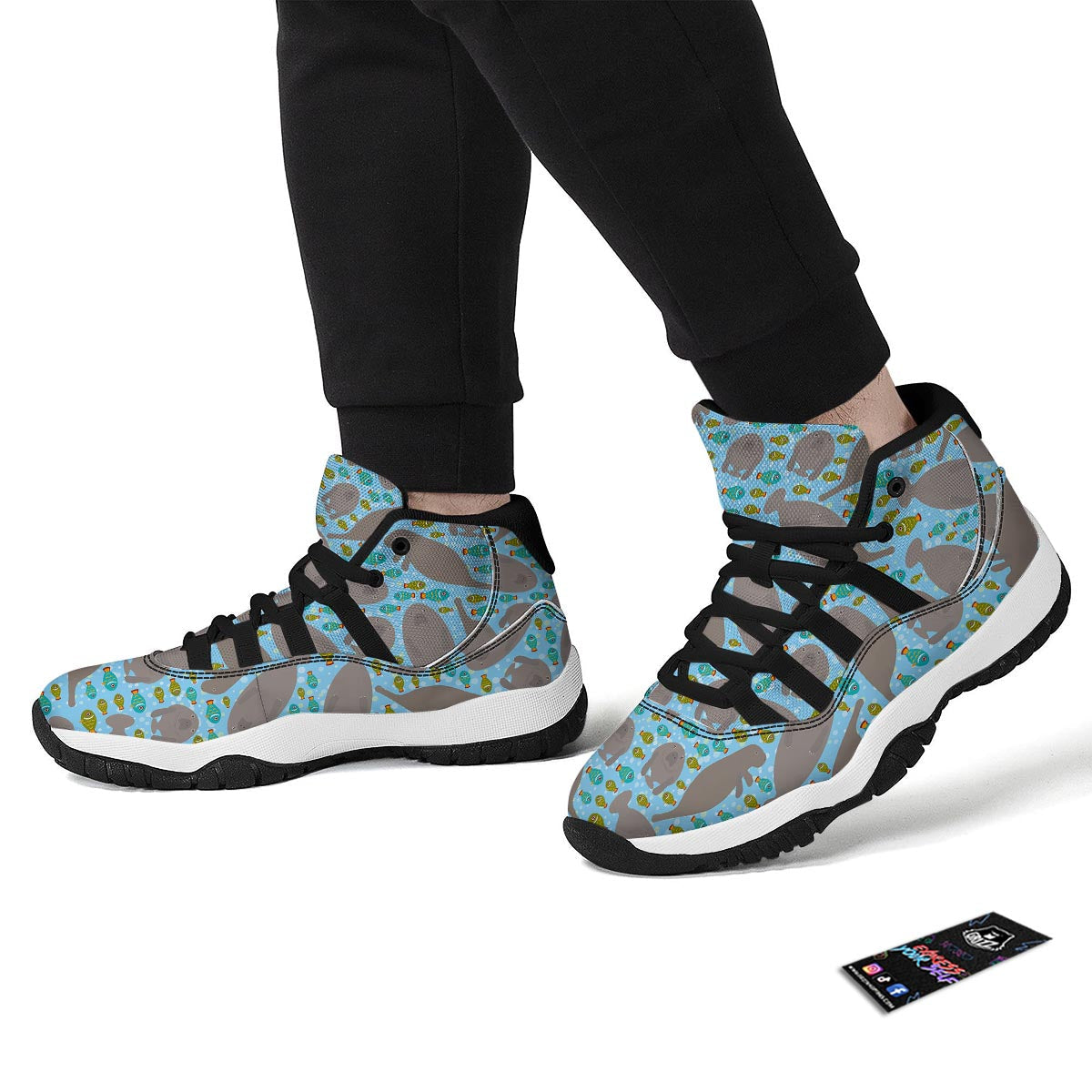 Manatee Pattern Print Black Bball Shoes-grizzshop
