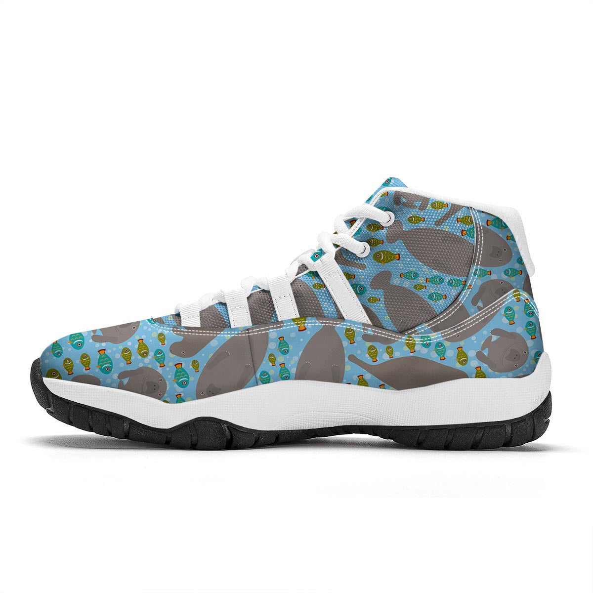 Manatee Pattern Print White Bball Shoes-grizzshop