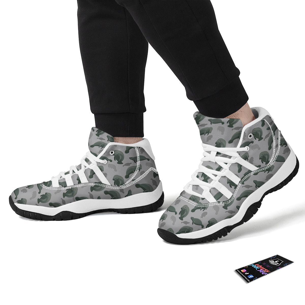 Manatee Print Pattern White Bball Shoes-grizzshop