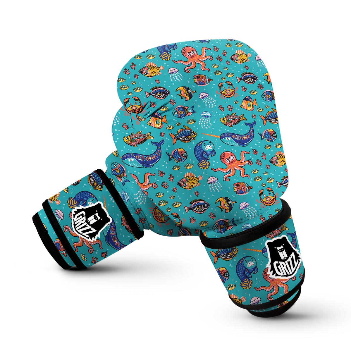 Manatee Whale Fish Octopus Pattern Print Boxing Gloves-grizzshop