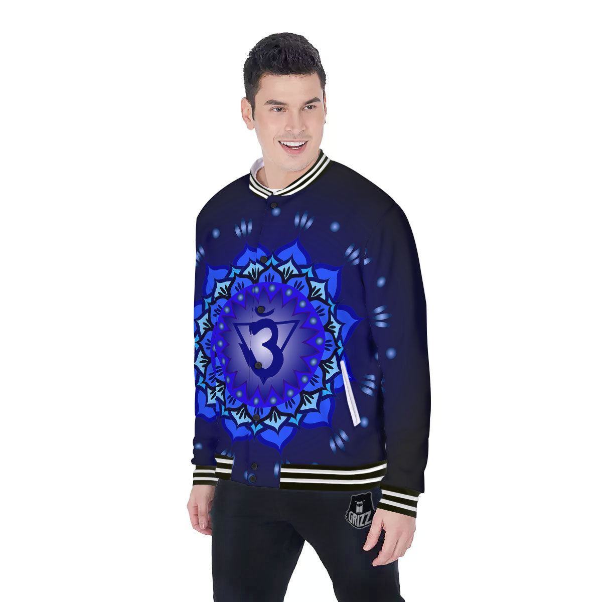 Mandala Ajna Chakra Print Baseball Jacket-grizzshop
