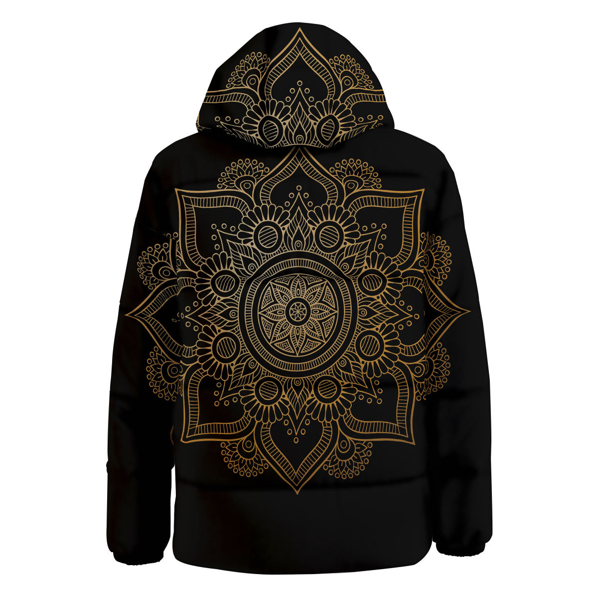 Mandala Black And Gold Print Down Jacket-grizzshop