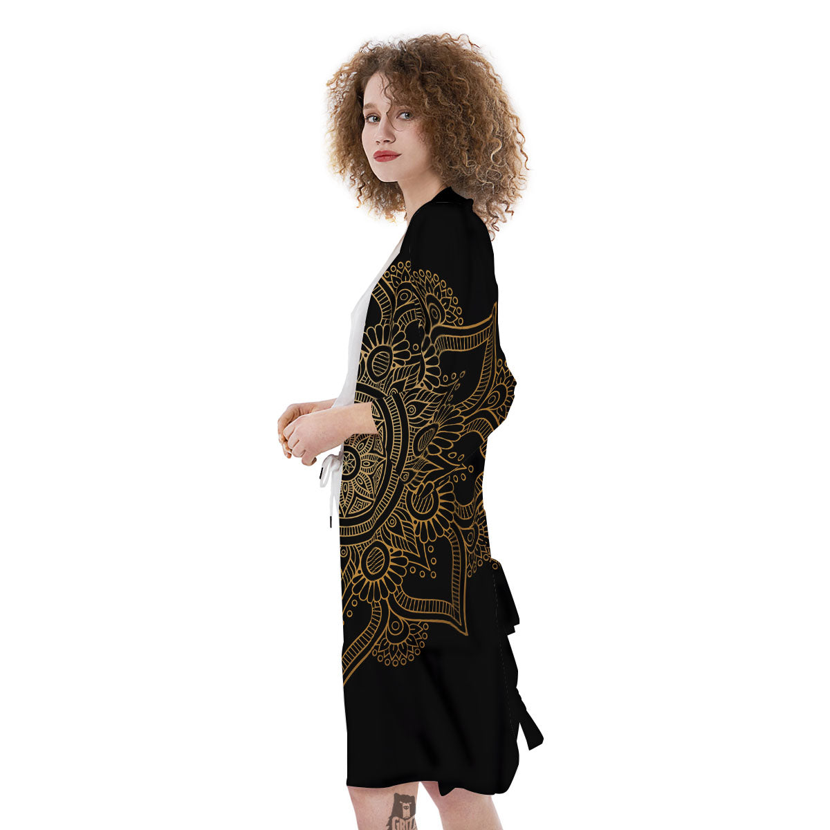 Mandala Black And Gold Print Kimono-grizzshop