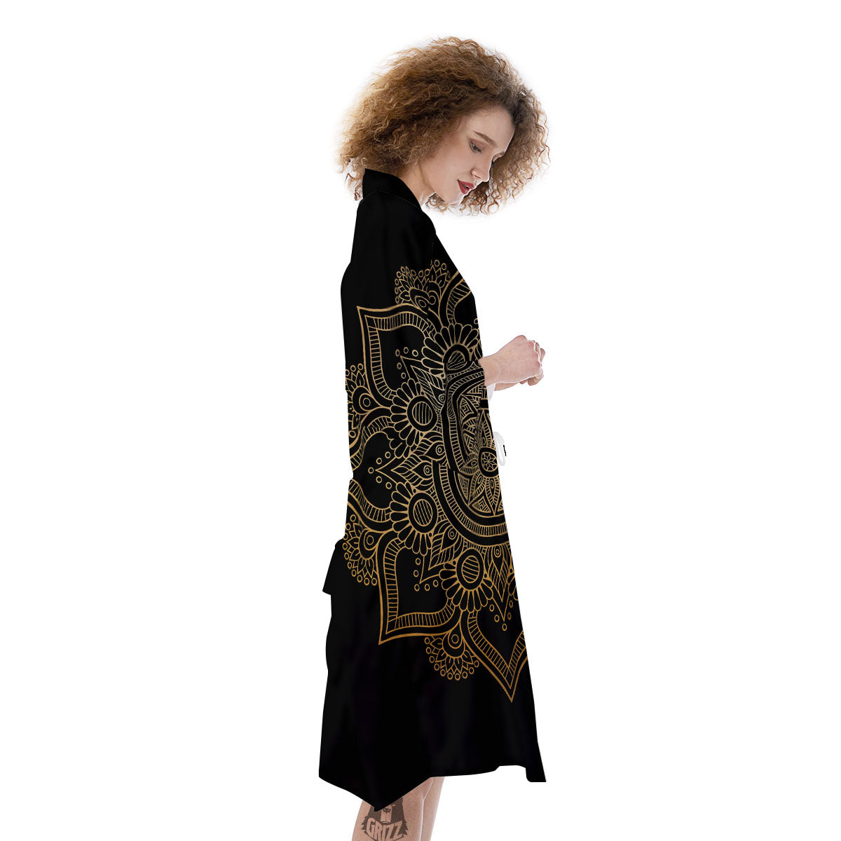 Mandala Black And Gold Print Kimono-grizzshop