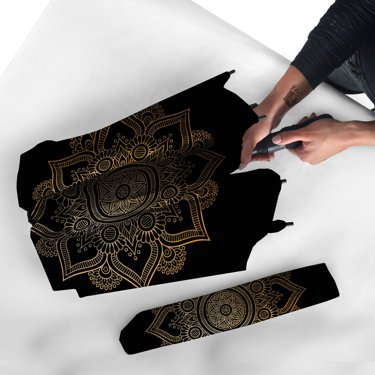Mandala Black And Gold Print Umbrella-grizzshop