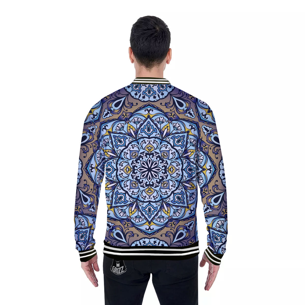 Mandala Blue And Purple Print Baseball Jacket-grizzshop