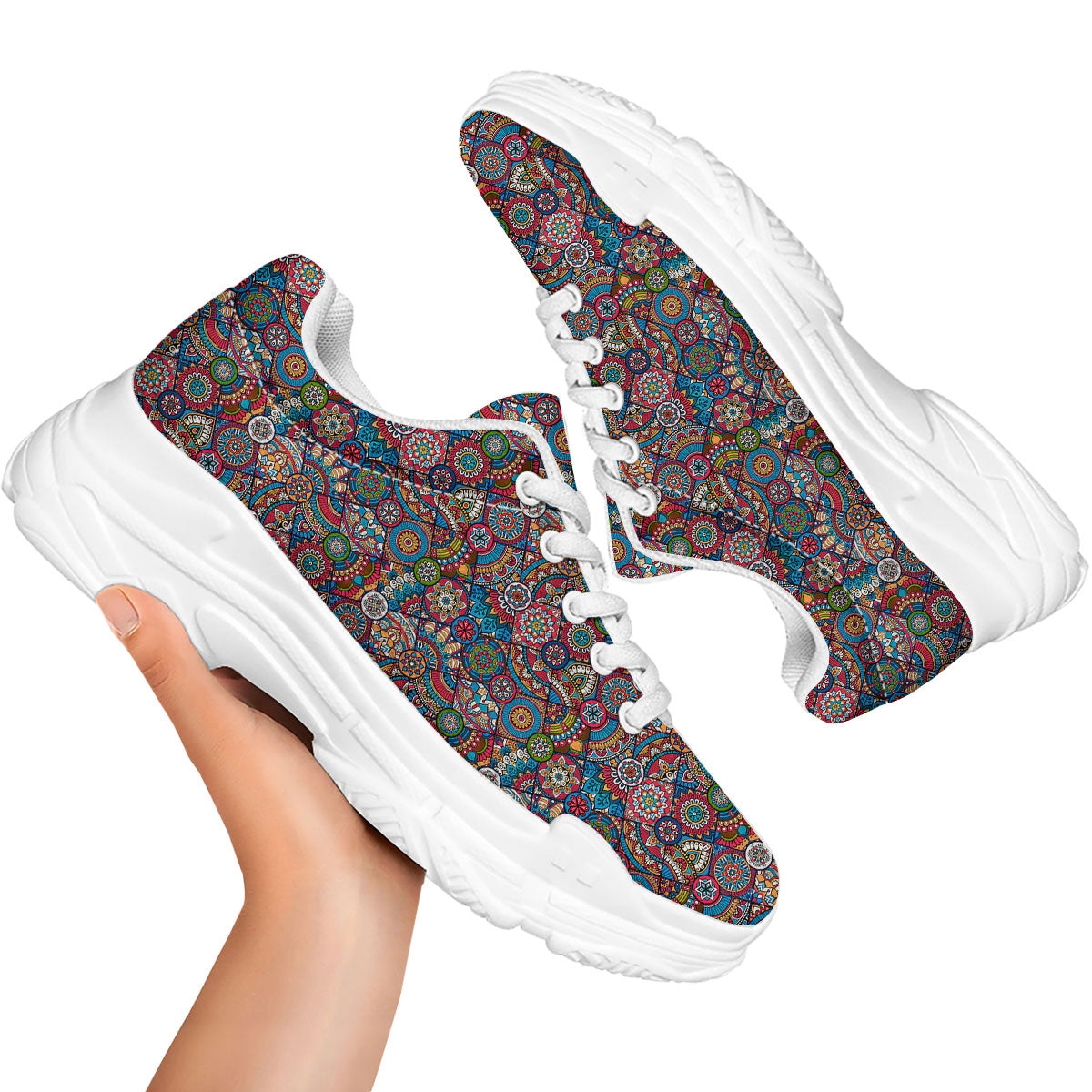 Mandala Bohemian Colorful Print Pattern White Chunky Shoes-grizzshop