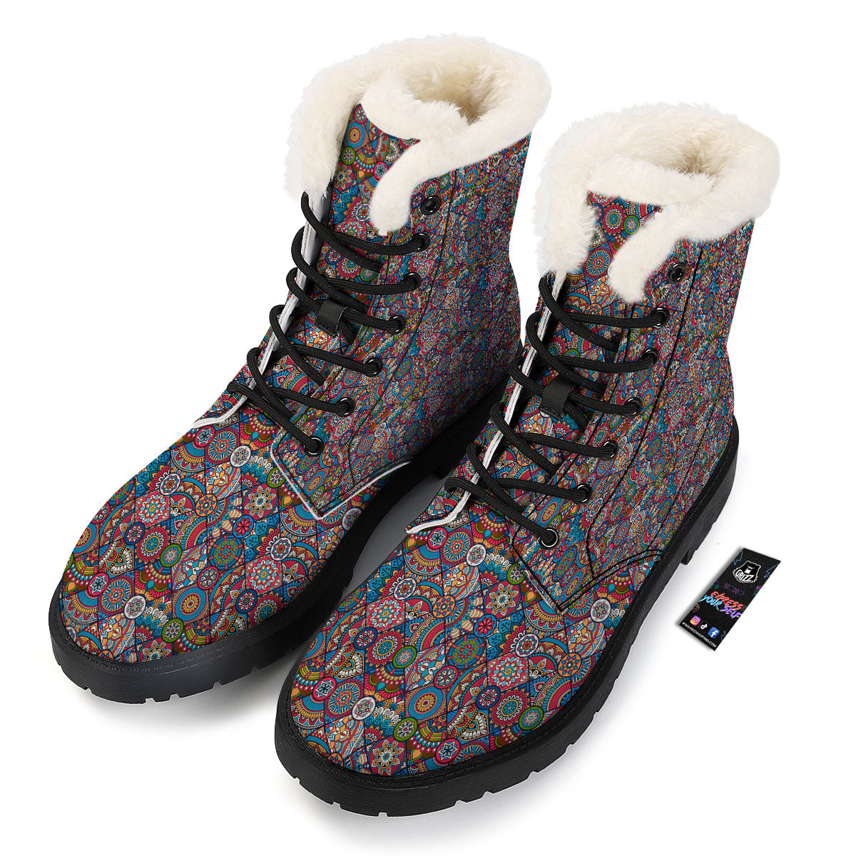 Mandala Bohemian Colorful Print Pattern Winter Boots-grizzshop