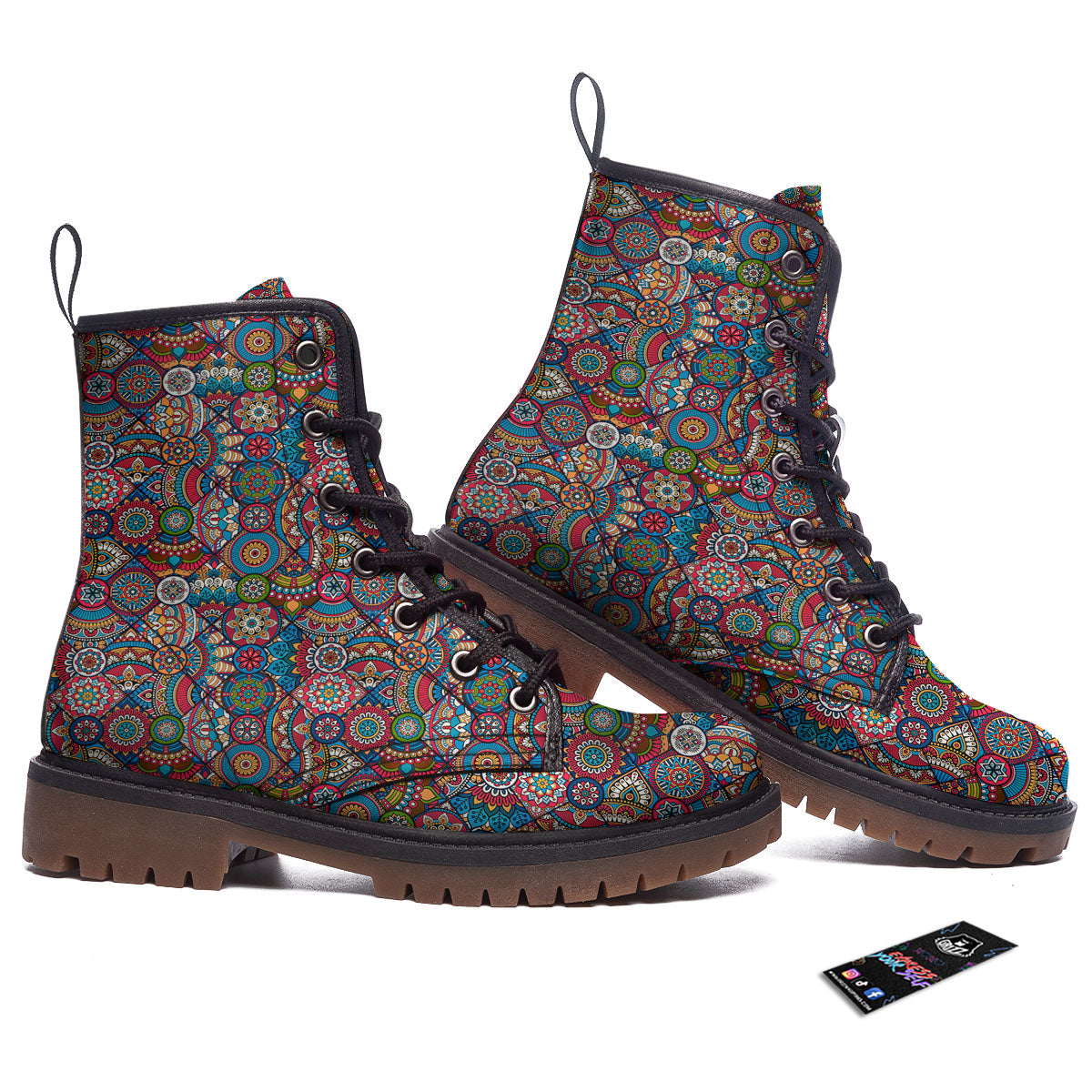 Mandala Bohemian Colorful Print Pattern Work Boots-grizzshop