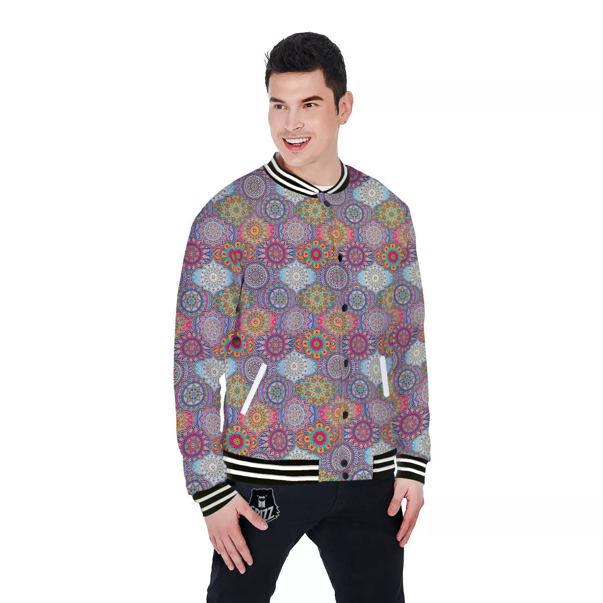 Mandala Bohemian Indian Print Pattern Baseball Jacket-grizzshop