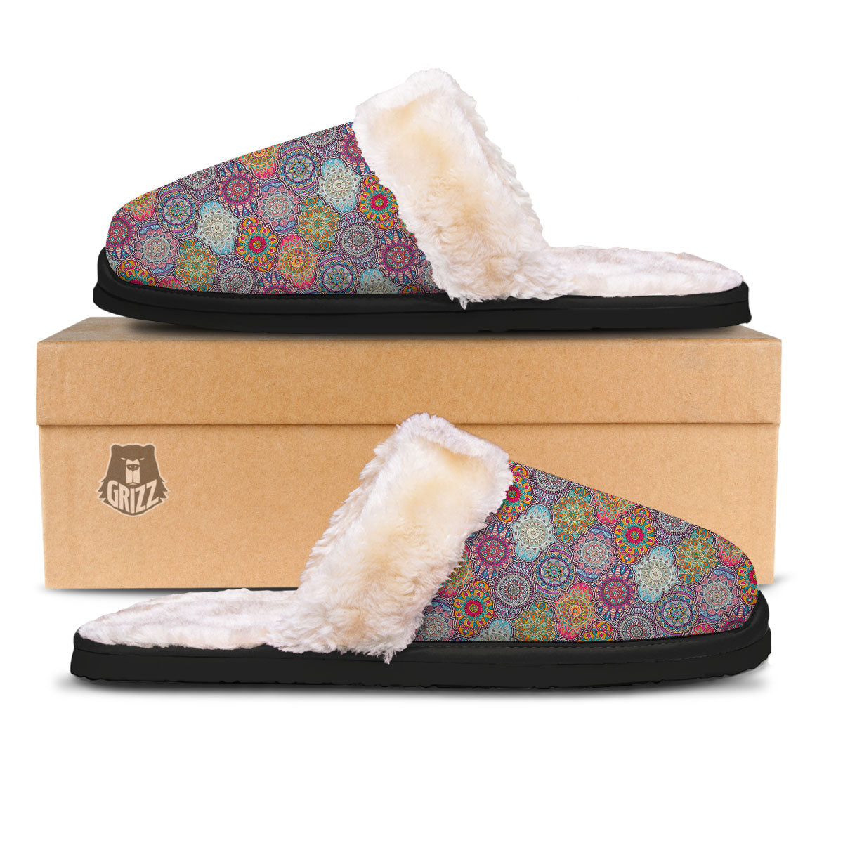 Mandala Bohemian Indian Print Pattern Slippers-grizzshop