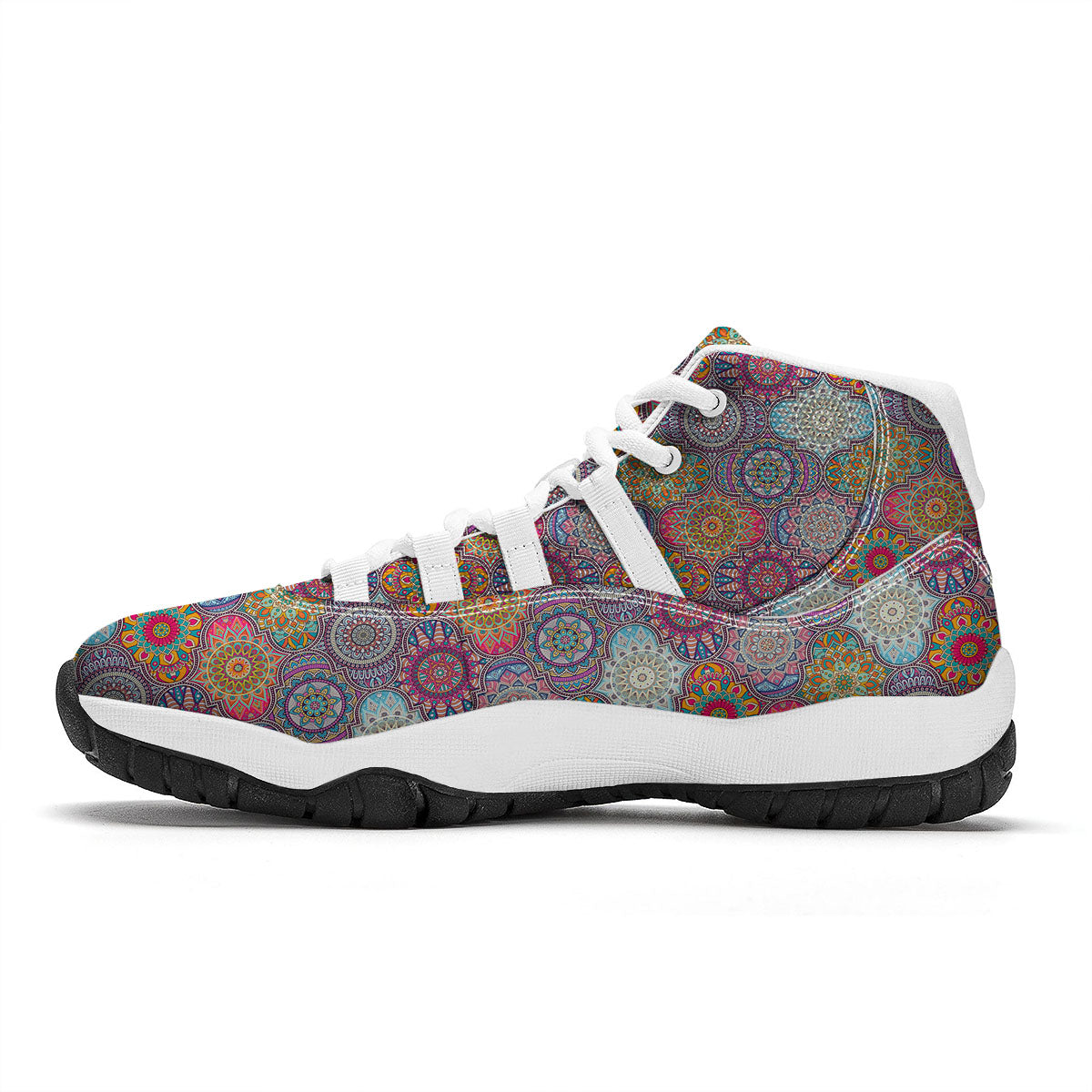 Mandala Bohemian Indian Print Pattern White Bball Shoes-grizzshop