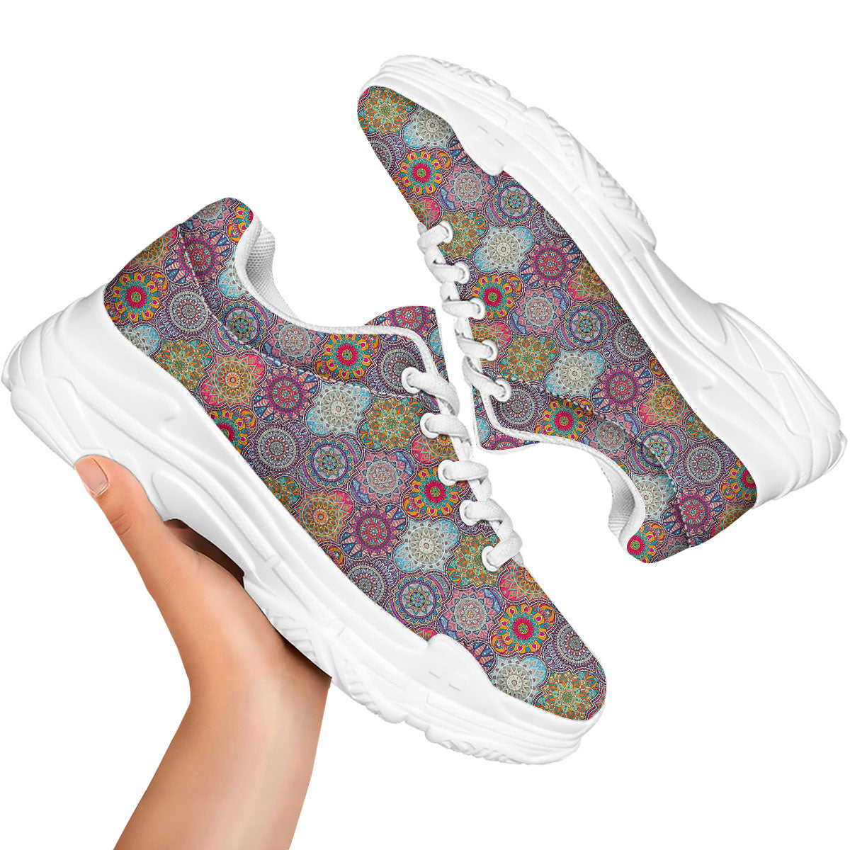 Mandala Bohemian Indian Print Pattern White Chunky Shoes-grizzshop
