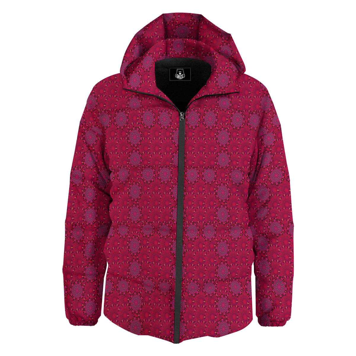 Mandala Bohemian Magenta Print Pattern Down Jacket-grizzshop