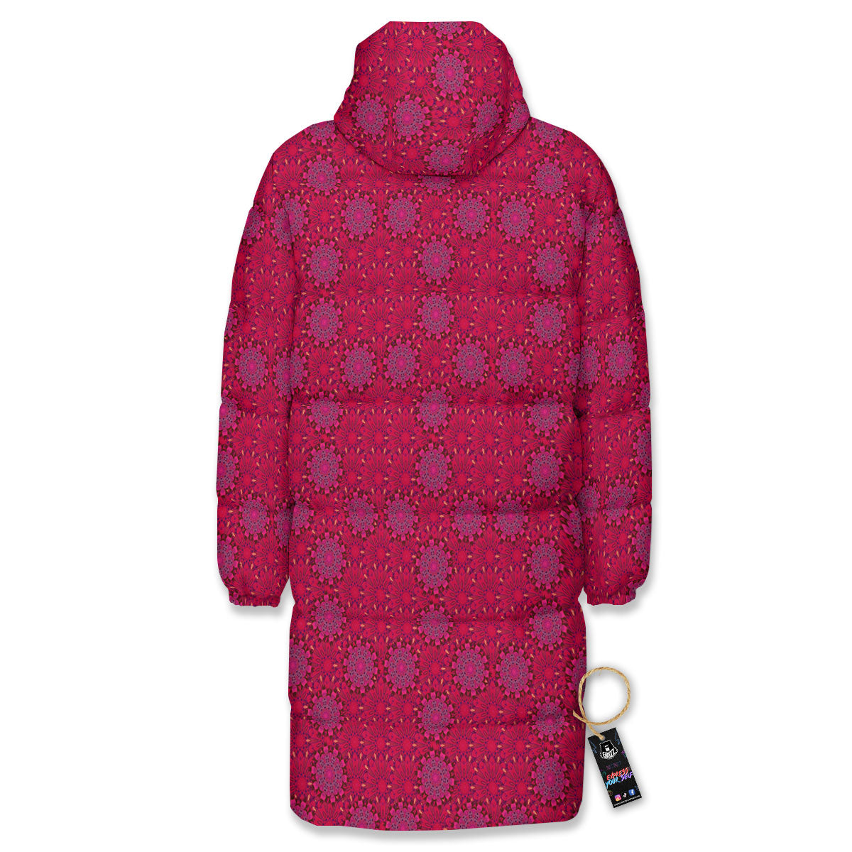 Mandala Bohemian Magenta Print Pattern Long Down Jacket-grizzshop