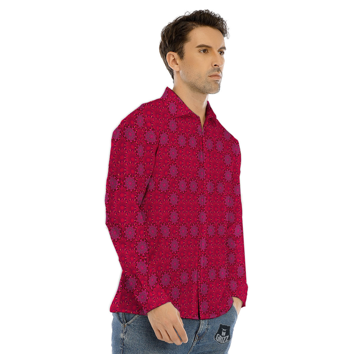 Mandala Bohemian Magenta Print Pattern Men's Dress Shirts-grizzshop