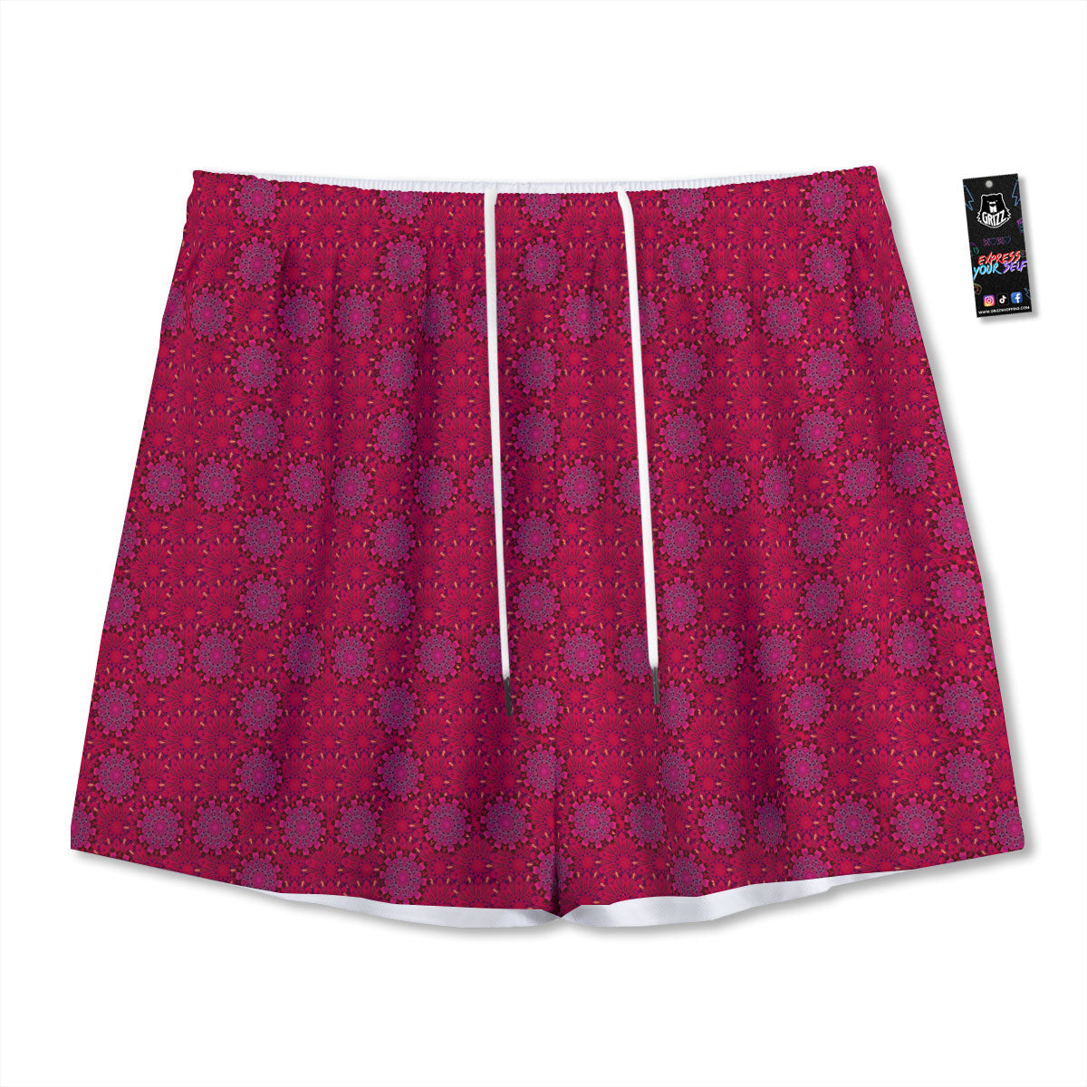 Mandala Bohemian Magenta Print Pattern Mesh Shorts