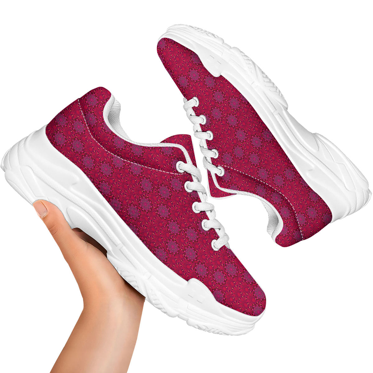 Mandala Bohemian Magenta Print Pattern White Chunky Shoes-grizzshop