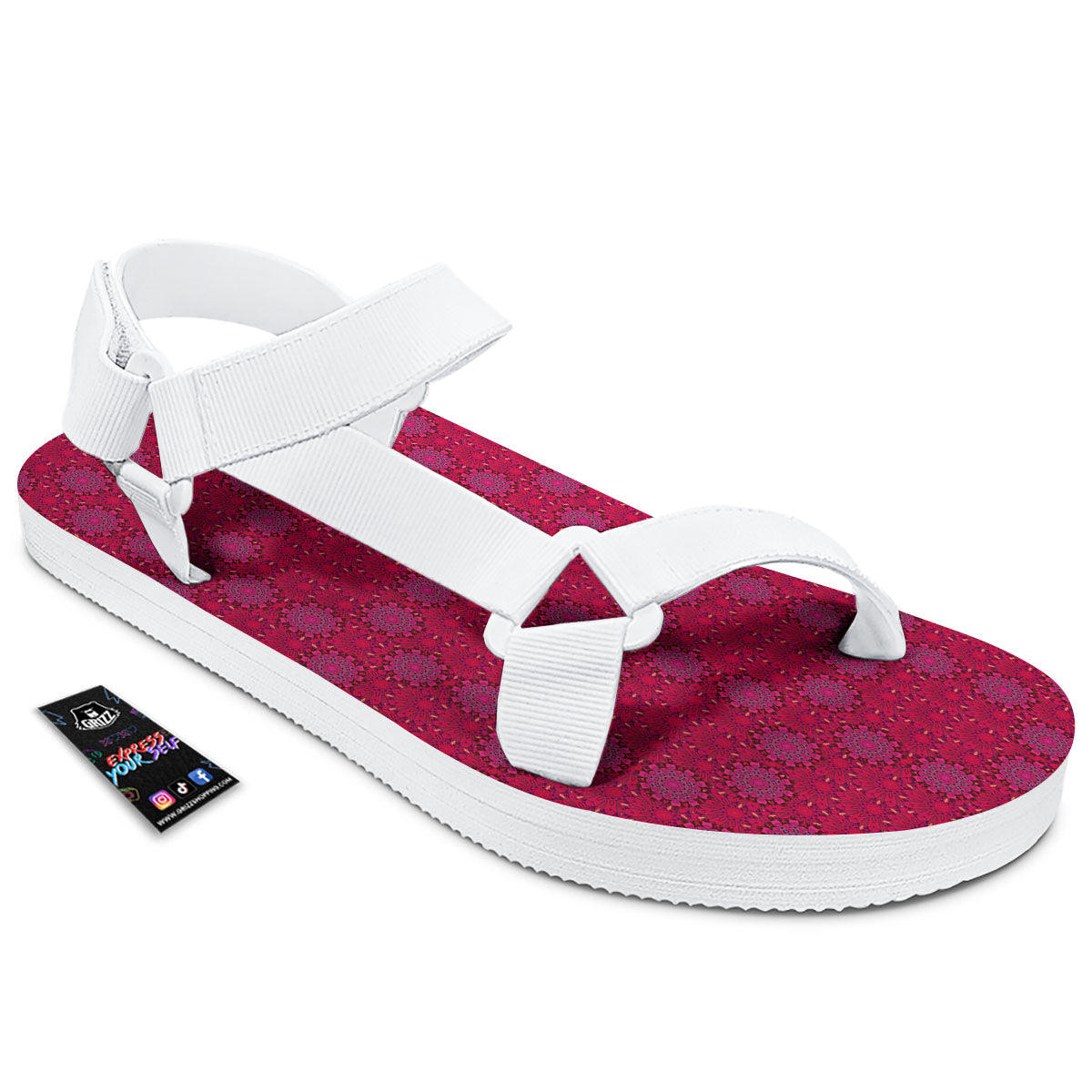 Mandala Bohemian Magenta Print Pattern White Open Toe Sandals-grizzshop