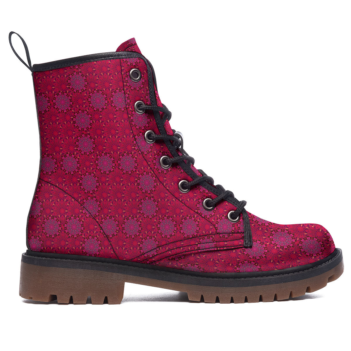 Mandala Bohemian Magenta Print Pattern Work Boots-grizzshop