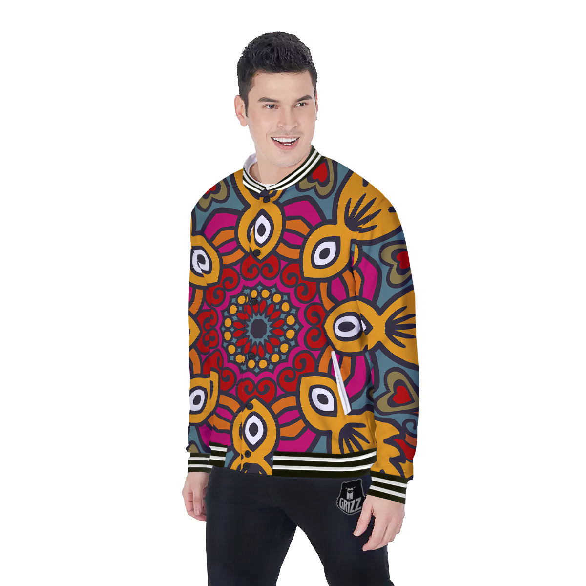 Mandala Bohemian Native Print Pattern Baseball Jacket-grizzshop