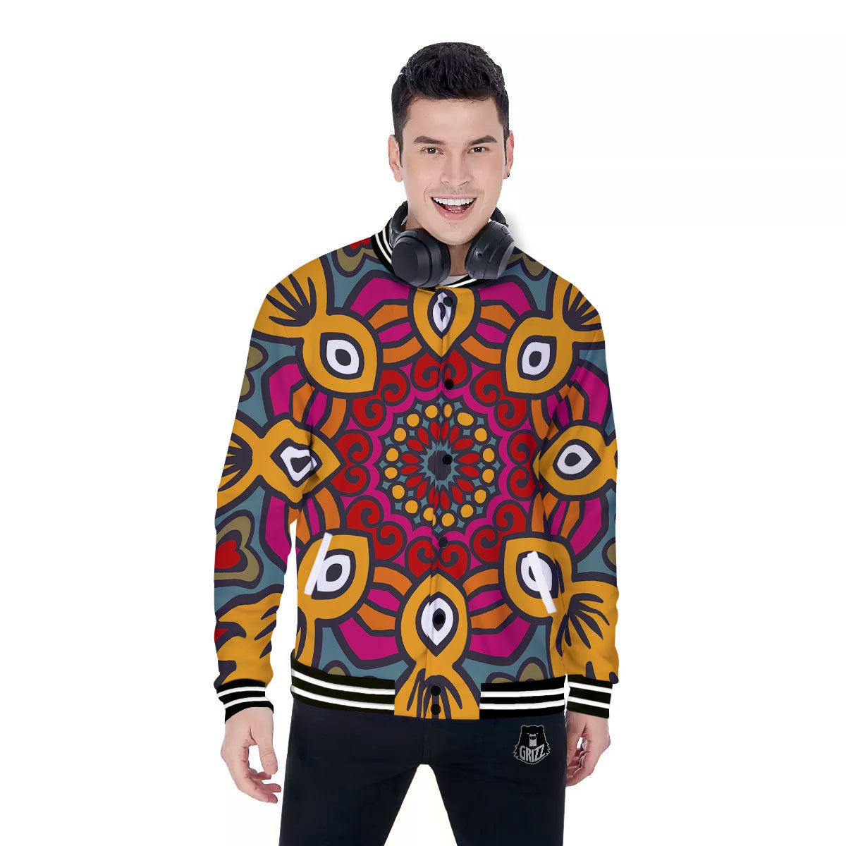 Mandala Bohemian Native Print Pattern Baseball Jacket-grizzshop