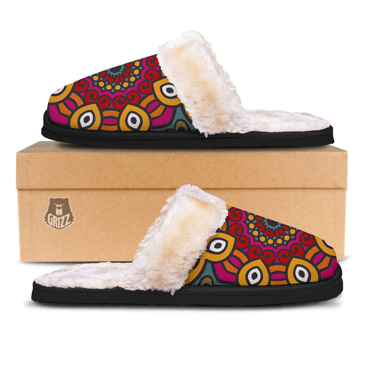 Mandala Bohemian Native Print Pattern Slippers-grizzshop