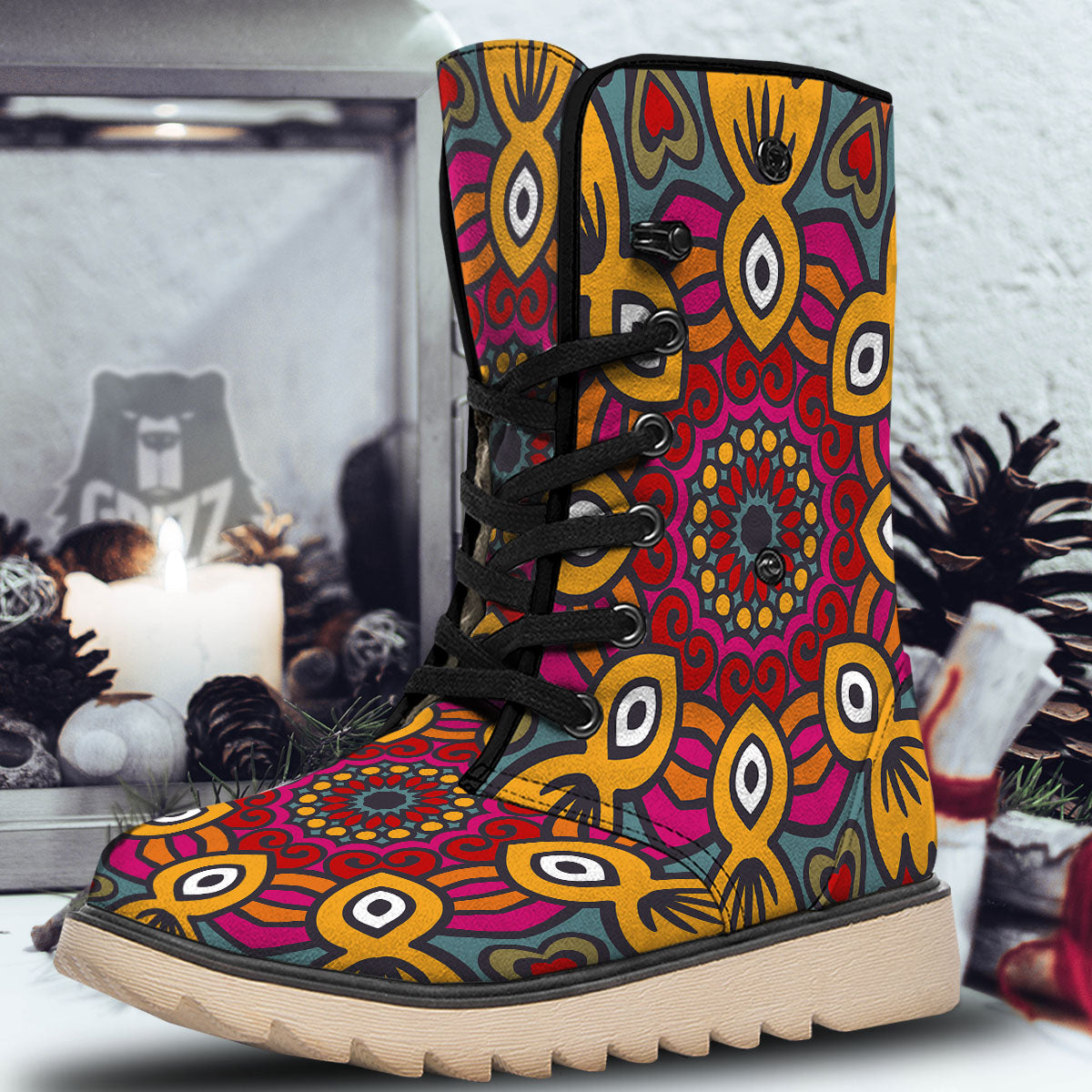 Mandala Bohemian Native Print Pattern Snow Boots-grizzshop